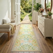 Lahome Washable 2'x6' Floral Runner Rug, Spring Boho Runners for Kitchen Hallway, Non-Slip Soft Ultra Thin Botanical Car