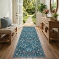 thumbnail image 1 of Lahome Washable 2'x6' Floral Runner Rug, Teal Boho Runners for Kitchen Hallway, Non-Slip Soft Botanical Carpet for Bathroom Laundry Entryway, Ultra Thin Throw Mat, Teal, 1 of 8