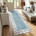 thumbnail image 1 of Lahome Washable 2'x8' Scalloped Runner Rug, Blue Boho Floral Hallway Rugs for Entryway Kitchen, Non-Slip Soft Low-Pile Microfiber Carpet for Laundry Bedroom, Blue, 1 of 11