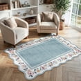 thumbnail image 1 of Lahome Washable 3'x5' Scalloped Area Rug, Blue Floral Boho Rugs for Living Room, Ultra-Thin Soft Non-Slip Low-Pile Stain Resistant Carpet for Bedroom Dining Room Office, Blue, 1 of 11