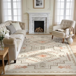 Lahome Washable 8'x10' Area Rug, Brown Rugs for Living Room, Non-Slip Aztec Tribal Moroccan Carpet for Bedroom, Neutral Large Area Rugs Under Dining Table Home Office, Brown