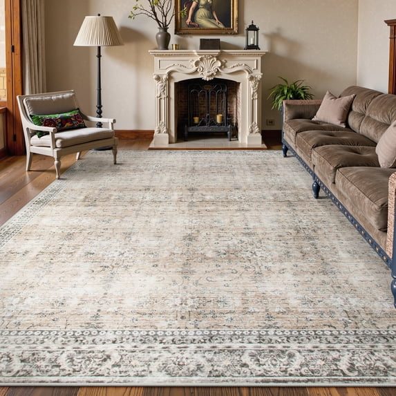 Lahome Washable 8x10 Rug Tan Area Rug for Living Room Non Slip Nursery Rug Dining Room Rug Soft Playroom Rug Retro Bedroom Rug for Office