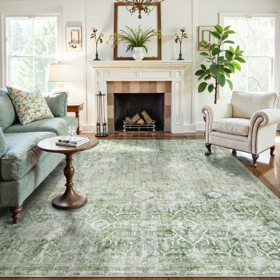 Lahome Washable Area Rug 6x9, Large Green Rugs for Living Room Vintage Soft Rugs for Bedroom, Non Slip Ultra-Thin Stain Resistant Dining Room Floor Carpet for Entryway Kitchen Office