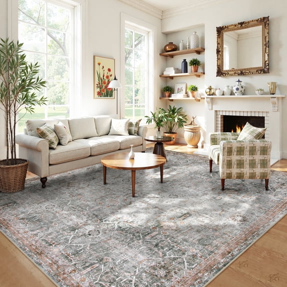Lahome Washable Area Rug 8x10, Vintage Large Rugs for Living Room Tribal Rugs 8x10 Non Slip Bedroom Carpet Stain Resistant Aesthetic Print Accent Rug for Dining Guest Office
