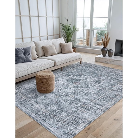 Lahome 5x7 Farmhouse Washable Rug Indoor, Non Slip Rugs for Livng Room, Soft Ultra Thin Grey Bedroom Rug Throw Carpet for Nursery Playroom