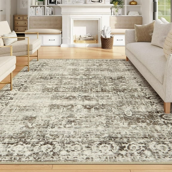 Lahome Washable Rug 6x9 Beige Area Rugs for Living Room,Boho Soft Room Rugs for Bedroom Indoor Carpet,Vintage Non-Slip Low-Pile Accent Rugs Dining Room Office Playroom(6 x 9,Beige)