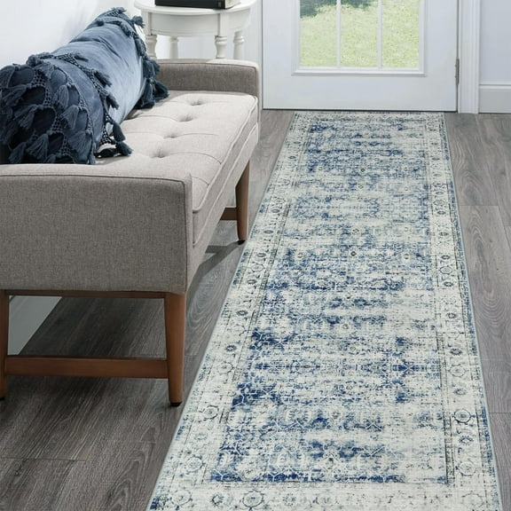 Lahome Washable Rugs 5x7 Area Rugs,Blue Rugs for Bedroom Soft Rugs for Bedroom Aesthetic Boys,Retro Distressed Non Slip Throw Rug Carpet Dining Room Rugs for Under Table