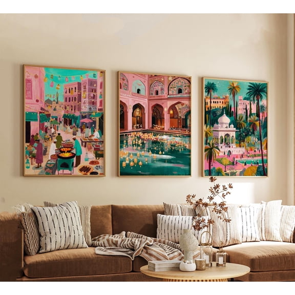 Lahore Posters Pakistan Travel Wall Art City Landscape Print Set Modern Artwork Cultural Home Decor Warm Earth Tone Style Set 3