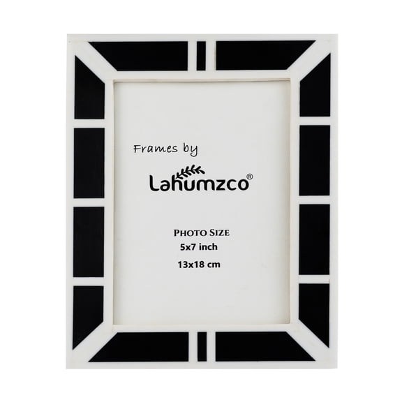 Lahumzco 5x7 Picture Frame Handmade Black & White Bone Inlay Photo Frame, Modern Farmhouse Geometric Design with Real Glass, Tabletop & Wall Display, Decorative Frame for Home Dcor & Gifting