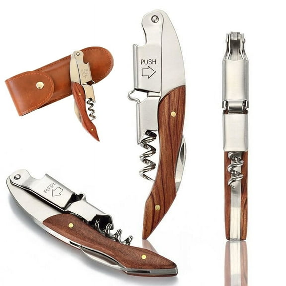 LaiYHe Wine Corkscrew -Multifunction -Portable Screw Foil Cutter Wood Handle Bottle Opener -With Leather Case