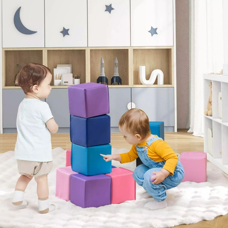 Laicejoy 12 PCS Foam Building Blocks 5.5 x 5.5 Colorful Climbing Foam Soft Cubes for Kids Stacking Block Set Throwing Toys for Toddlers