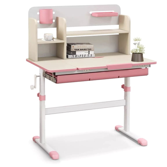 Laicejoy Kids Study Desk, Multifunctional School Study Table w/ Tiltable Desktop, Adjustable Height, Pull Out Drawer