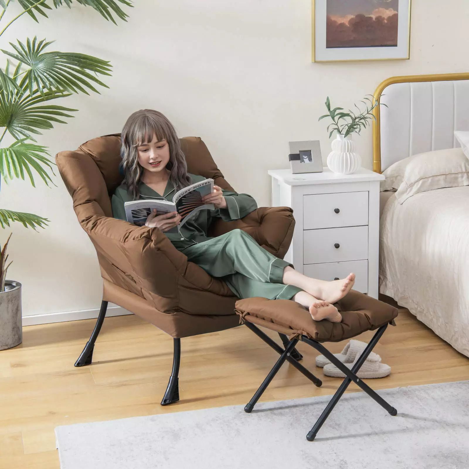 Laicejoy Lazy Chair with Ottoman Modern Large Accent Chair with Folding Footrest Head Pillow Armrests and Side Storage Pocket Walmart