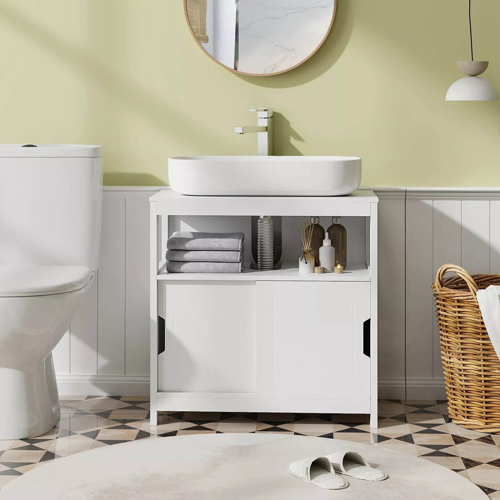 Laicejoy Under Sink Vanity Cabinet, Bathroom Sink Cupboard w/U-shaped Cut-out Design, 2 Sliding ...