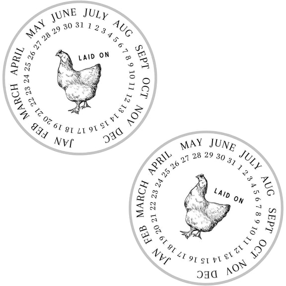 Laid On Date Stickers  50 Pack  2" Round Stickers  Farm Fresh Stickers, Egg Carton Stickers, Date Stickers for Fresh Eggs  White and Black with Chicken Design