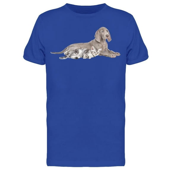 Laid Down Weimaraner And Kitten T-Shirt Men -Image by Shutterstock, Male 3X-Large