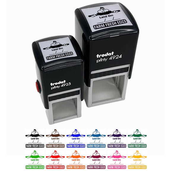 Laid On Date Farm Fresh Eggs Chicken Self-Inking Rubber Stamp Ink Stamper - Blue Ink - Large 1-1/2 Inch