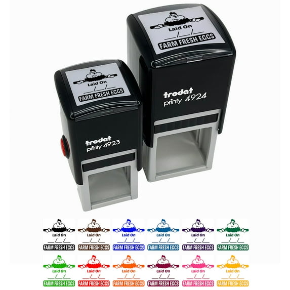 Laid On Date Farm Fresh Eggs Chicken Self-Inking Rubber Stamp Ink Stamper - Green Ink - Small 1 Inch