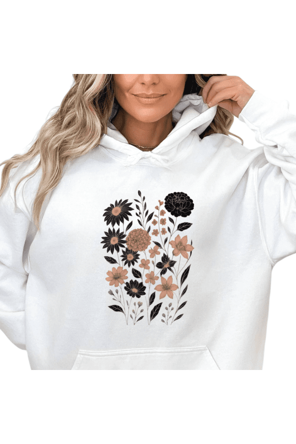 Laid-back Artistic Commute White Color Block Floral Graphic Sweatshirt Print Hoodie S-2XL Art Gallery Visit Tops
