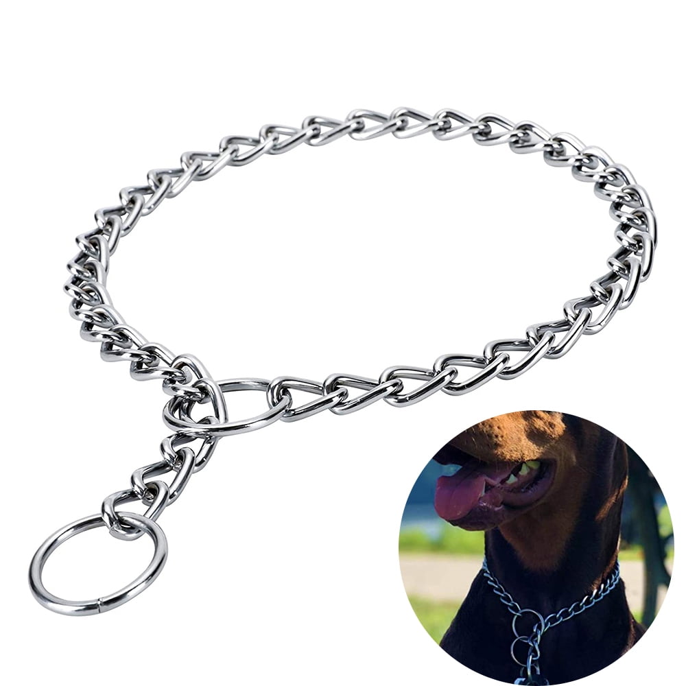 Gold Dog Chain Choke Collar,solid Cuban Link Strong, Heavy Duty Chew  Resistant With Design Secure Buckle And Blank Bone Shape Id Tag18in