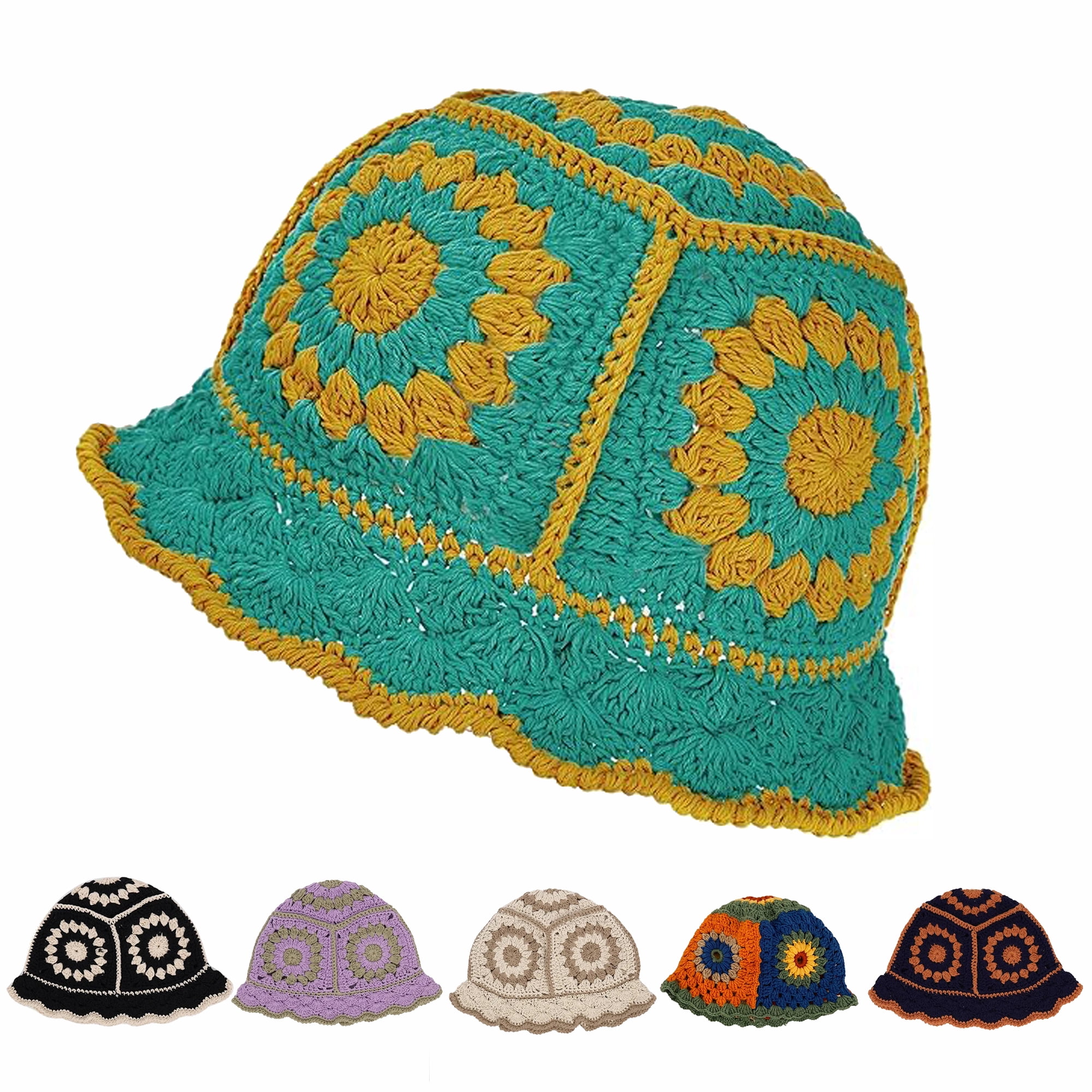 Laidan Retro Knitted Hollow Crochet Bucket Cap Women Fisherman Hat 
