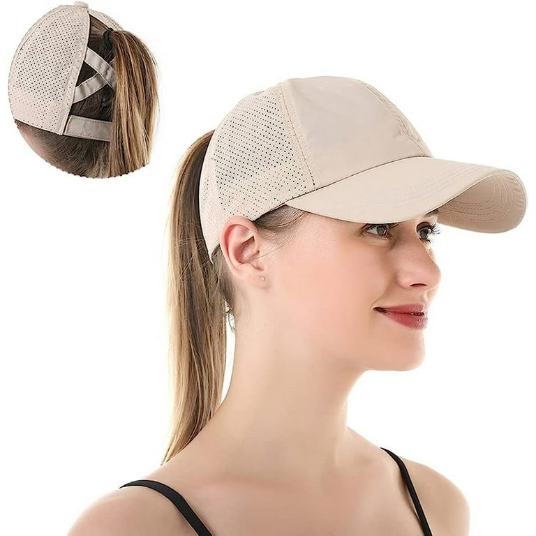 Laidan Womens Sunshade Baseball Caps Solid Color Ponytail Cap Cycling Fishing Girls Sun Hat Quick Drying Khaki Adult Unisex Size One size Beige