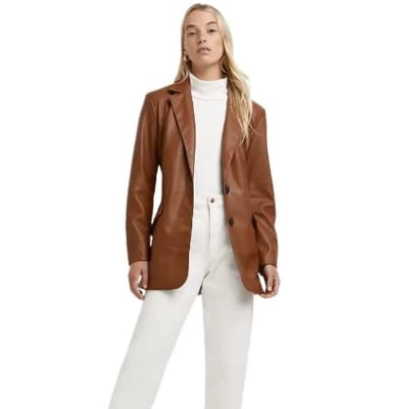Laides Tan Leather Blazer - Womens Cognac Blazer - Winter Leather Outfit For Formal Wear/ Business / Fashion SouthBeachLeather Small