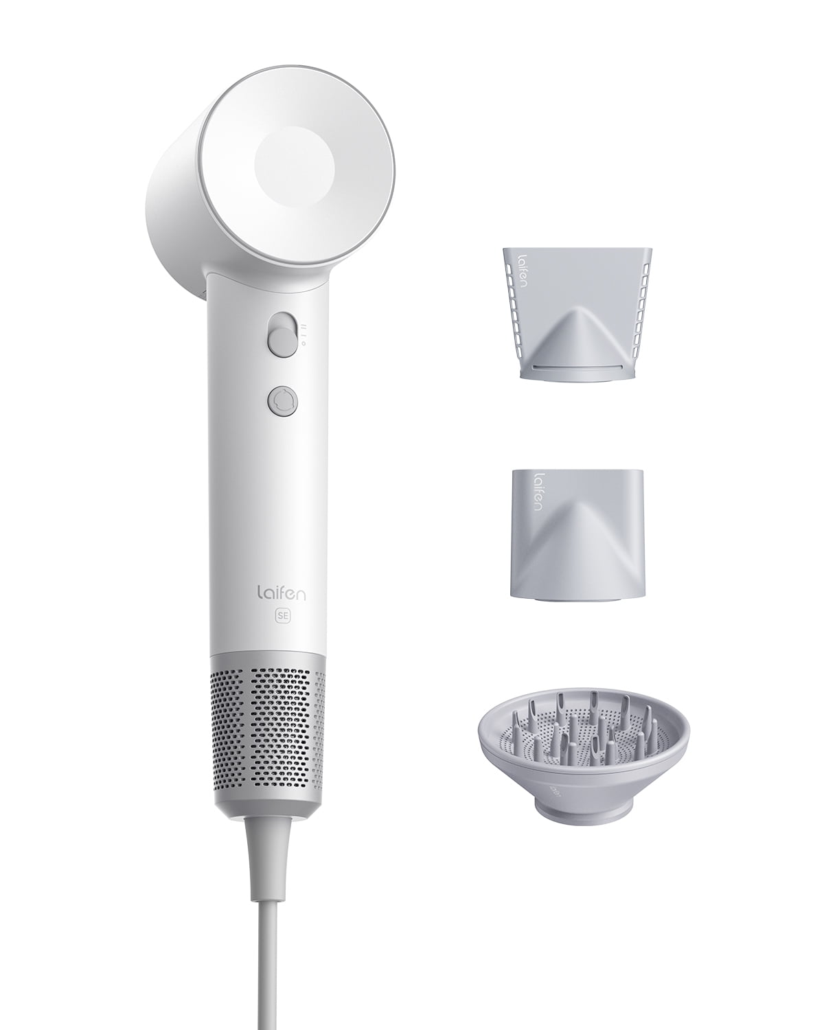 Laifen SE Hair Dryer, 105,000 RPM Ionic Blow Dryer with 3 Magnetic Attachments - White