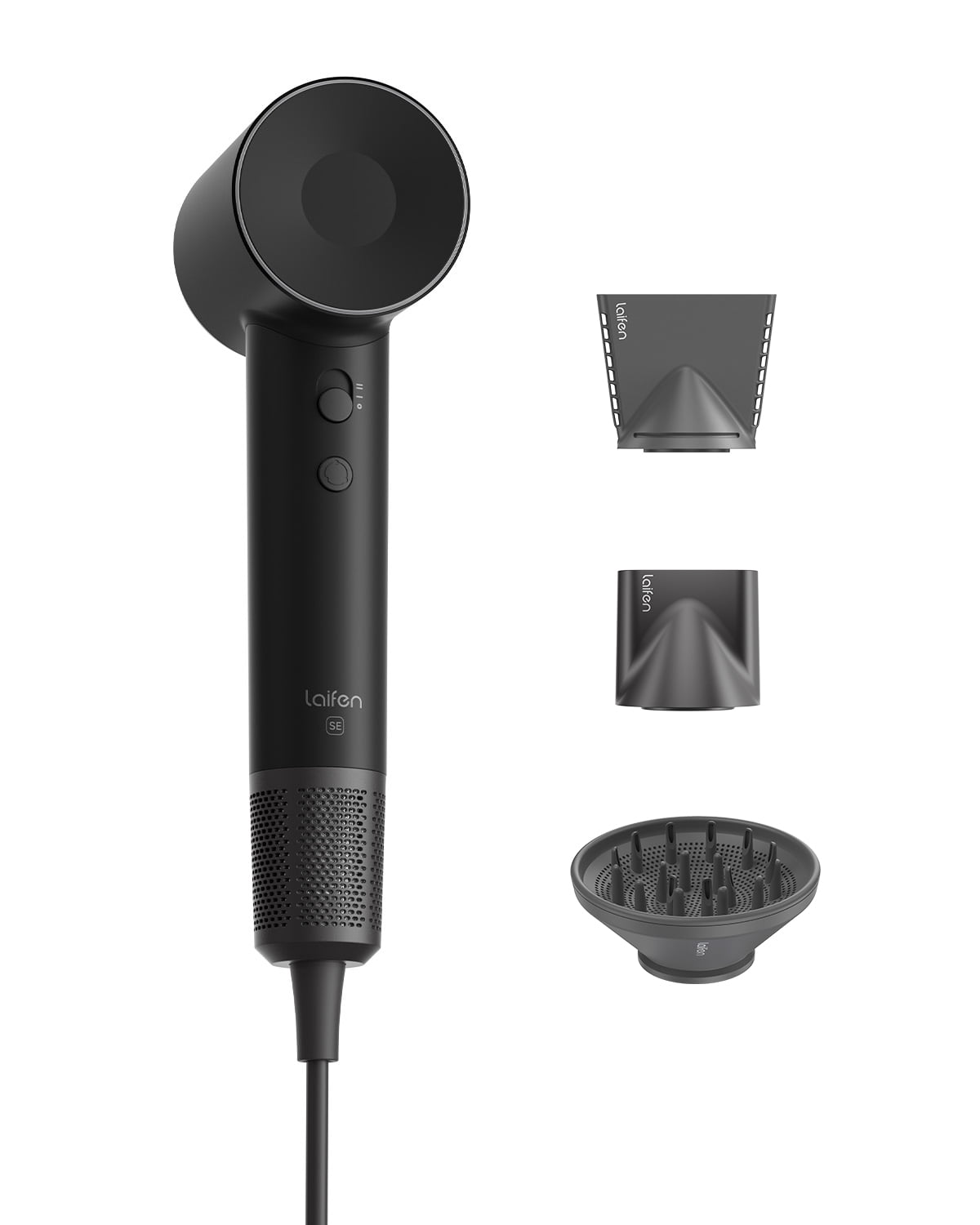 Laifen SE Hair Dryer, 105,000 RPM Ionic Blow Dryer with 3 Magnetic Attachments - Black