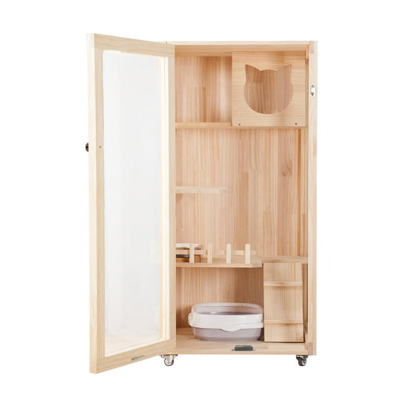 Laifu Small Wooden Cat House, Luxurious Multifunctional Cat House