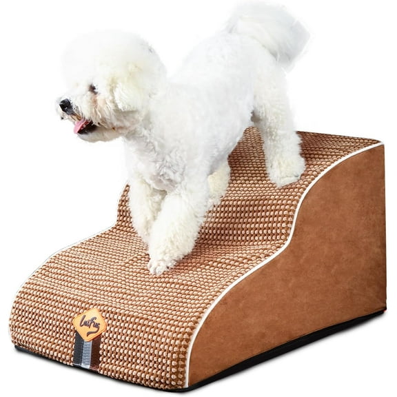 Laifug Curved Dog Stairs for Small Dogs, 2-Step Pet Stairs for High Beds and Couch, Non-Slip Balanced Dog Indoor Step with High Density Foam, Removable Cover for Joint Pain Old Dogs, Cats, Chocolate