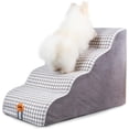 thumbnail image 1 of Laifug Curved Dog Stairs for Small Dogs, 4-Step Pet Stairs for High Beds and Couch, Non-Slip Balanced Dog Indoor Step with High Density Foam, Houndstooth Double Layer Dog Staircase, 1 of 7