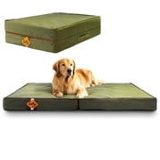 Laifug Foldable Waterproof Dog Bed for Large Dogs - Outdoor Orthopedic Dog Bed with Washable Removable Cover, Pet Mattress with Handles, Army Green, (44 x 32 x 3.5, inches)