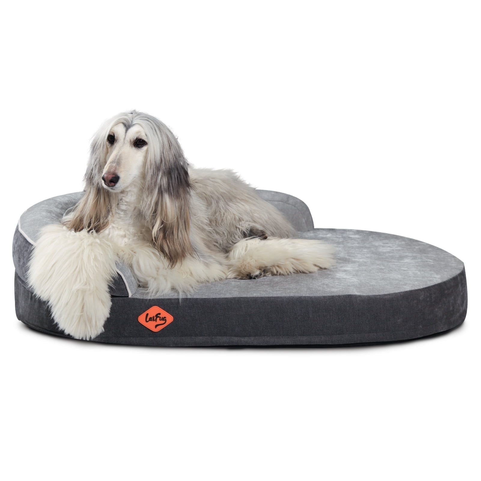 Laifug Memory Foam Oval Dog Bed (44x30x9Inches, Grey), Orthopedic Dog Bed for Dogs with Durable Waterproof Liner & Removable Washable Cover & Nonskid Bottom