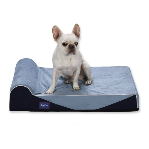 Laifug Orthopedic Durable Memory Foam Dog Bed with Pillow, Waterproof Liner, Removable Washable Coverï½Blue, Medium