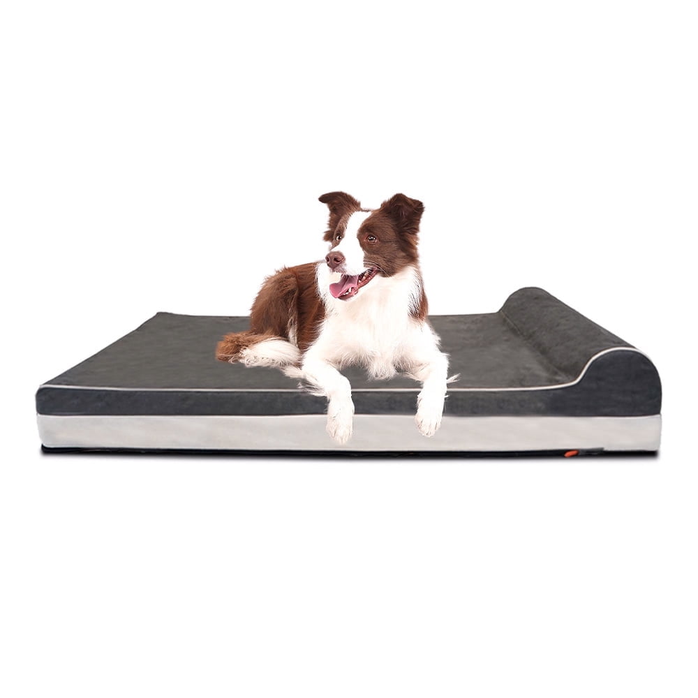 Laifug Orthopedic Memory Foam Large Dog Bed with Pillow and Durable WaterProof Liner & Removable Washable Cover  (Large (46"x28"x8"), Grey)