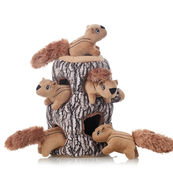 Laifug Puzzle Plush Small Dog Toys with 5-Piece Hide and Seek Squeak Squirrels, Brown