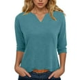 thumbnail image 1 of Laiiidd 3/4 Length Sleeve Womens Tops Casual 3/4 Sleeve Crew Neck Shirts Loose Fit Tunic Blouses Summer Tees(Blue,L), 1 of 6