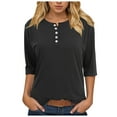 thumbnail image 1 of Laiiidd Womens 3/4 Sleeve V Neck Button Down Shirts Business Casual Outfit Basic Tees Summer Top Summer Blouses for Women(Black,2XL), 1 of 7