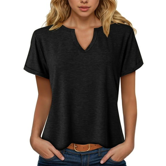 Laiiidd Womens Spring Tops Women's Short Sleeve V-Neck Shirts Loose Casual Tee T-Shirt(Black,S)