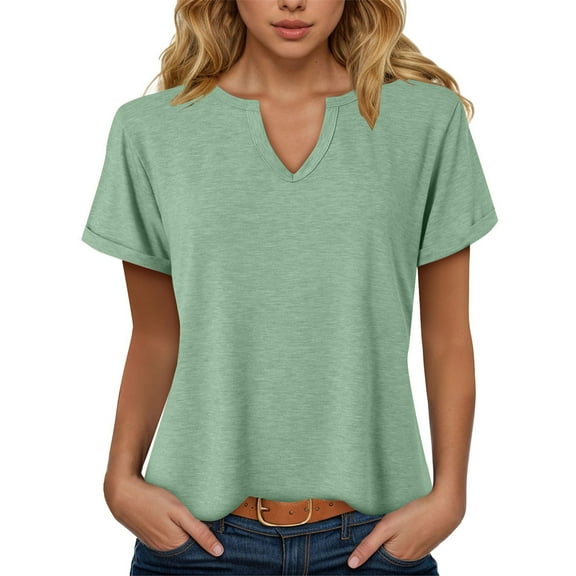 Laiiidd Womens Tunic Tops Women's Short Sleeve V-Neck Shirts Loose Casual Tee T-Shirt(Green,S)