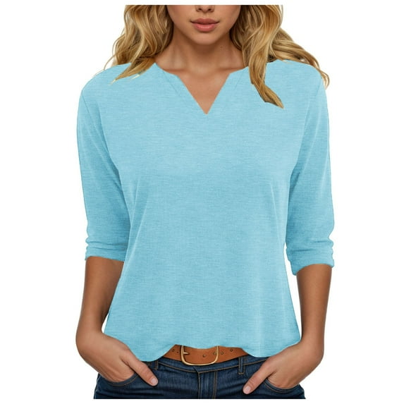 Laiiidd Work Shirts for Women Fashion Tops 3/4 Sleeve T-Shirts Cute Crewneck Basic Business Tees Blouses(Sky Blue,M)