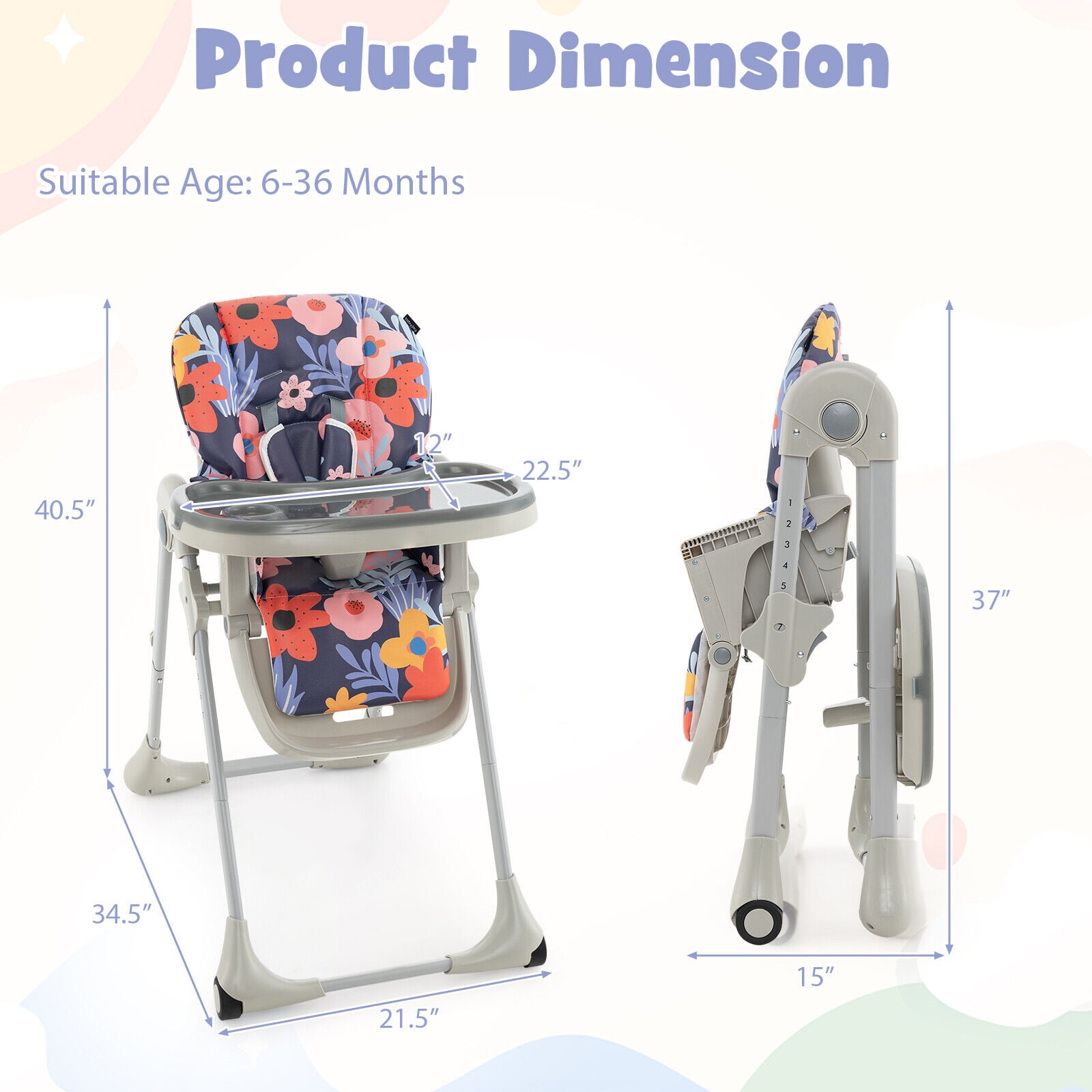 Laijoy Baby High Chair with 7 Height & 3 Footrest Adjustable Cup holder ...