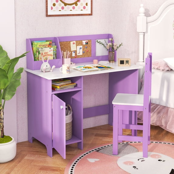 Laijoy Kids Table and Chair Set, Children Study Table with Chair for Arts, Crafts, Homework, Home School Student Writing Desk w/ Hutch