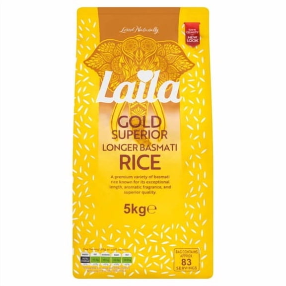 Laila Gold Basmati Rice 5Kg 5kg, British Import (Pack of 2)