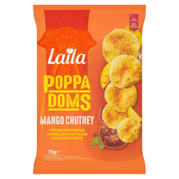 Laila Mini Poppadoms Mango Chutney 75g, Imported from Britain