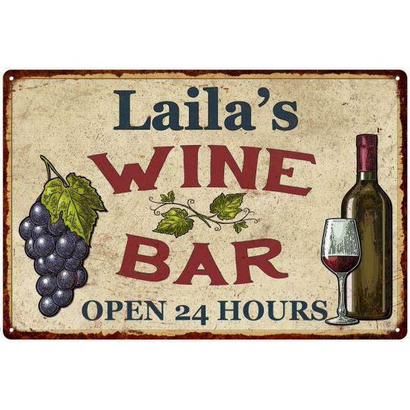 Laila's Rustic Wine Bar Sign Wall Decor Kitchen Gift 8 x 12 High Gloss Metal 208120056276