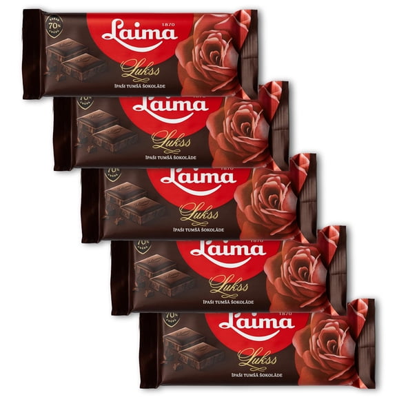 Laima Extra Dark Chocolate (70%), 90g Bars (Pack of 5), Lukss (Luxury)