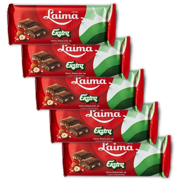 Laima Milk Chocolate with Crushed Hazelnuts, 90g Bars (Pack of 5), Ekstra (Extra)