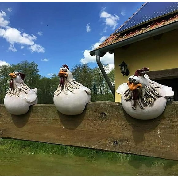 Laimis Funny Farm Chicken Statues - Whimsical Resin Chicken Fence Decor for Home Garden and Patio